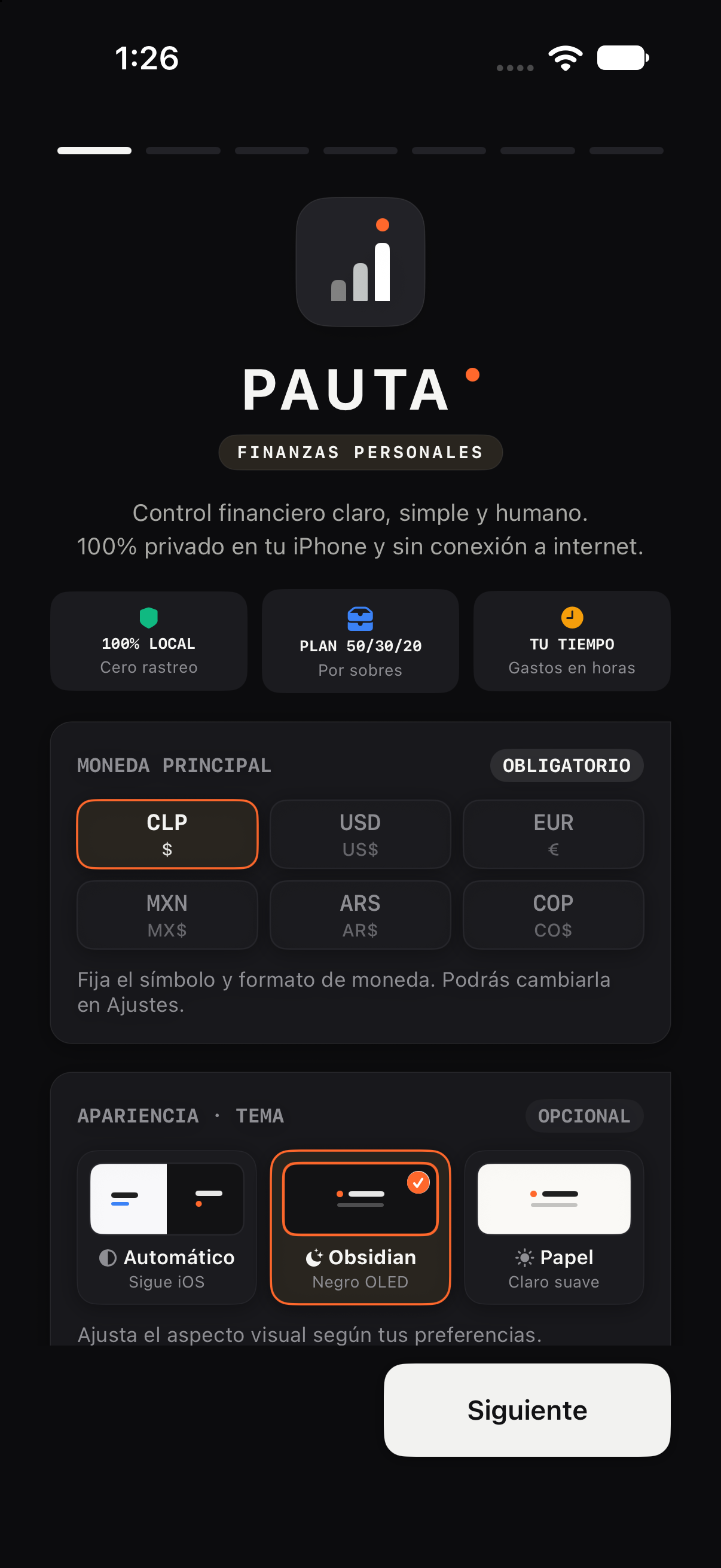 Primer paso: moneda principal y apariencia en tema Obsidian